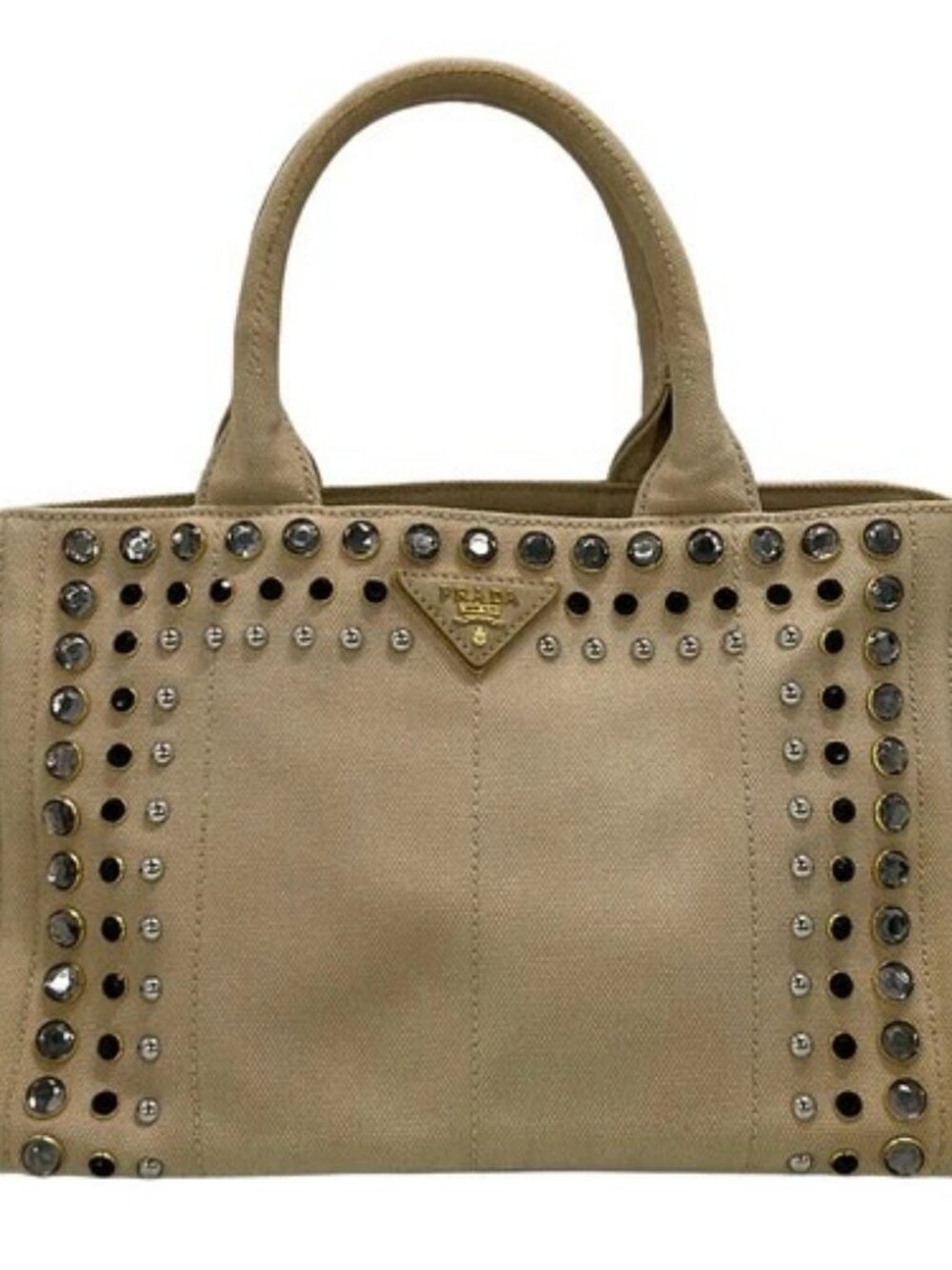 PRADA Canapa Beige Gray Multi Canvas Tote Bag
